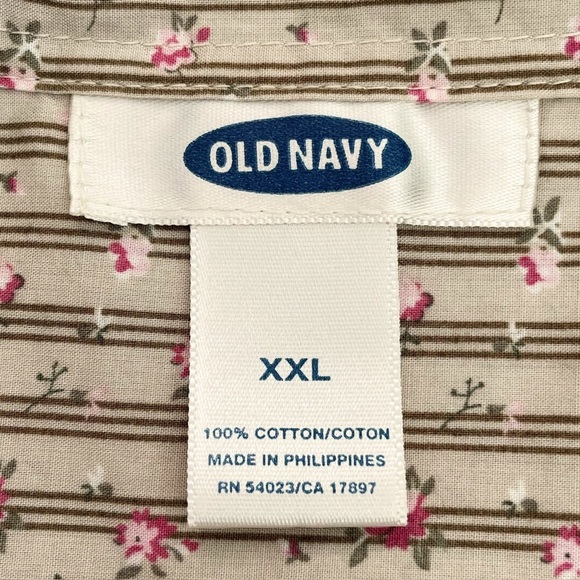 Vintage Old Navy Tan & Pink Floral Cotton Button Down Collared Shirt Size XXL - Picture 3 of 13
